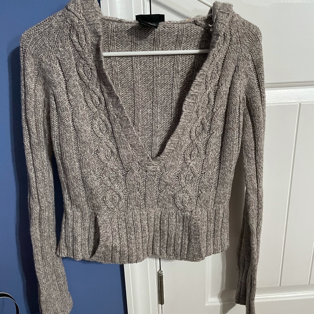 Deep V Pullover sweater with Hood